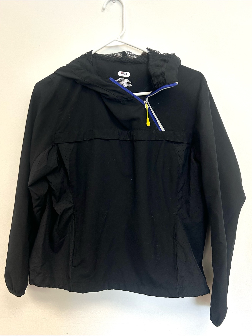 Fila Black Hooded Sport Jacket With Blue And White Logo Accent
